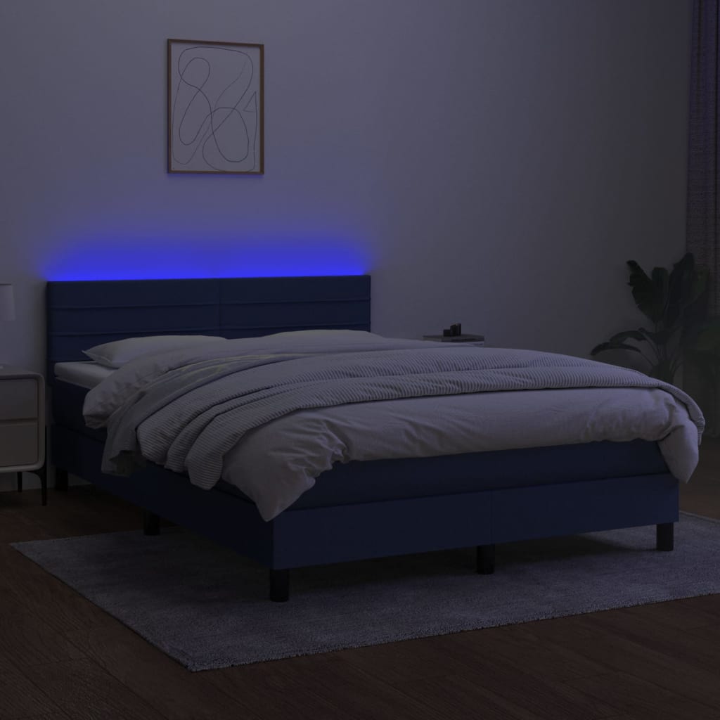 Box spring postel s matrací a LED modrá 140x190 cm textil