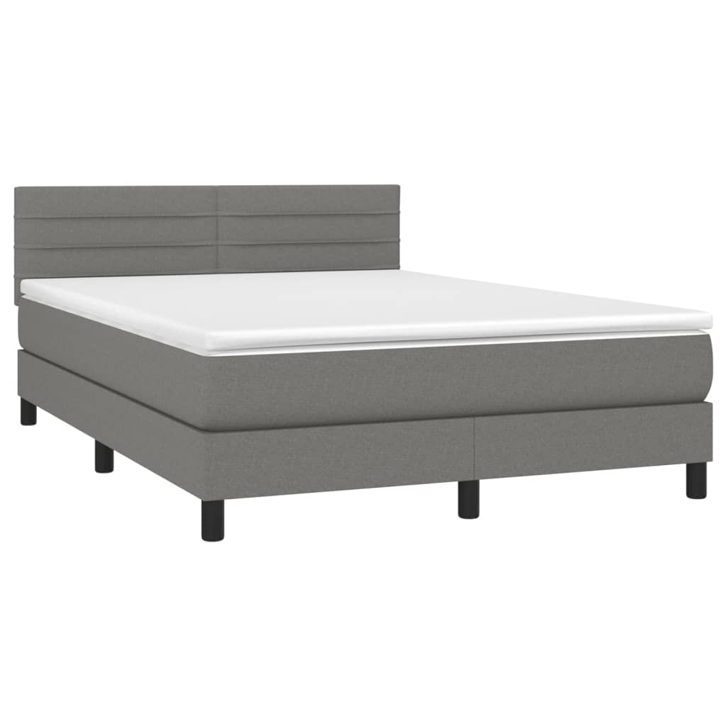 vidaXL Boxspring met matras en LED stof donkergrijs 140x200 cm afbeelding