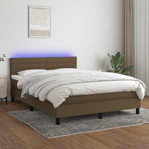 Box spring postelja z vzmetnico LED temno rjava 140x200cm blago