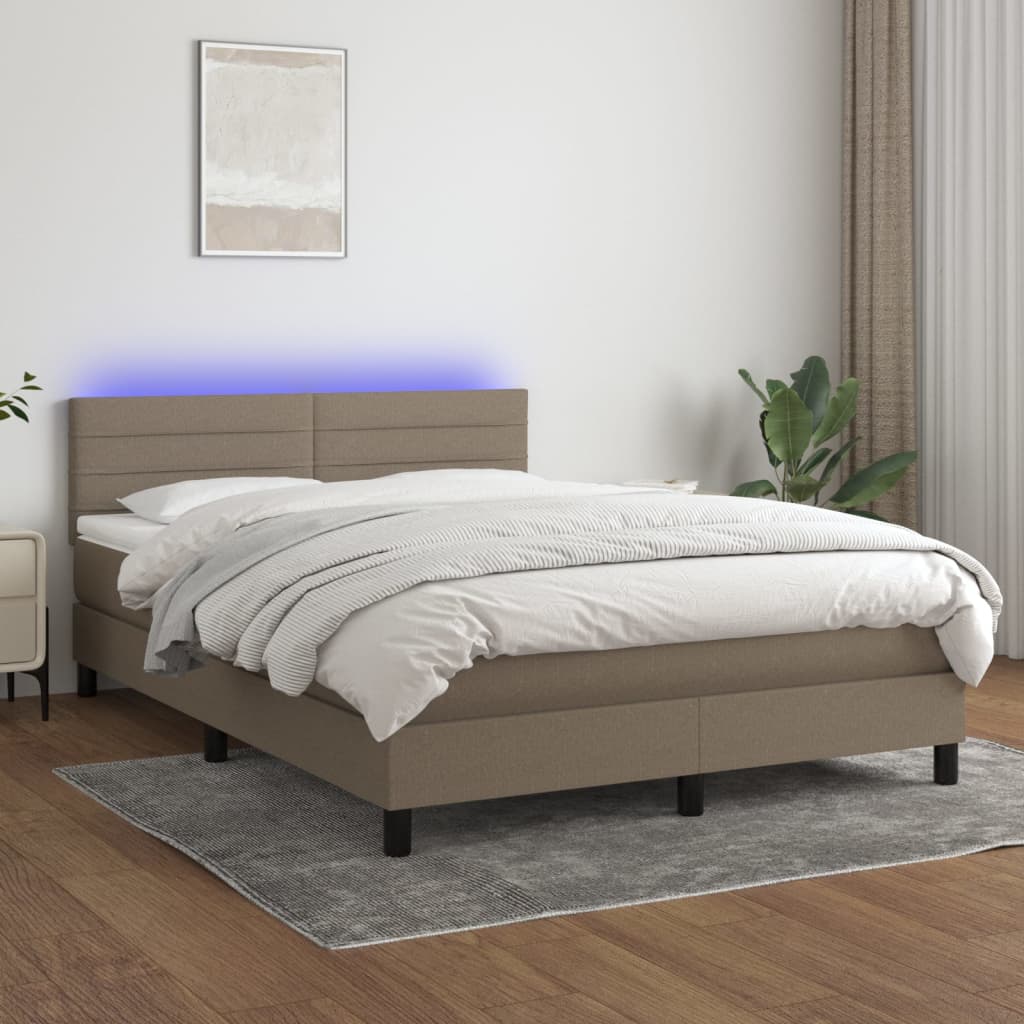 tópszínű szövet rugós és LED-es ágy matraccal 140x200 cm