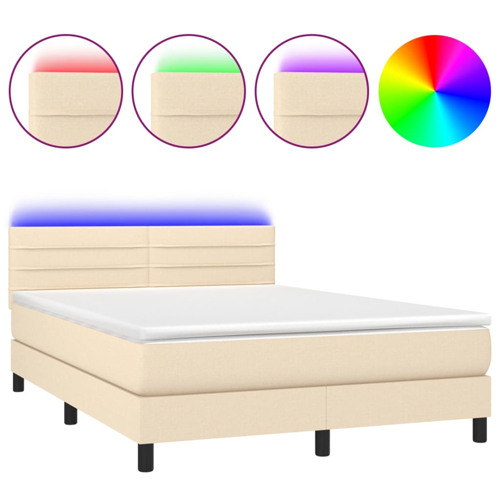 Thumbnail - vidaXL Boxspringbett mit Matratze & LED Creme 140x200 cm Stoff