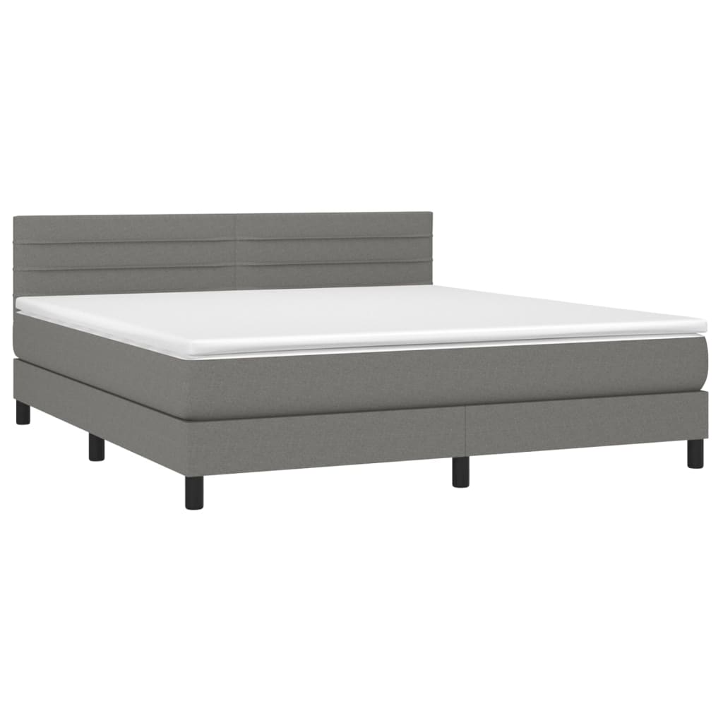 vidaXL Boxspring met matras en LED stof donkergrijs 160x200 cm afbeelding