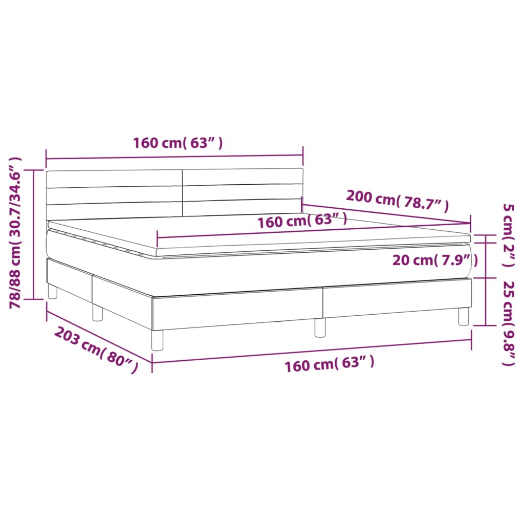 Box spring postelja z vzmetnico LED temno siva 160x200 cm blago