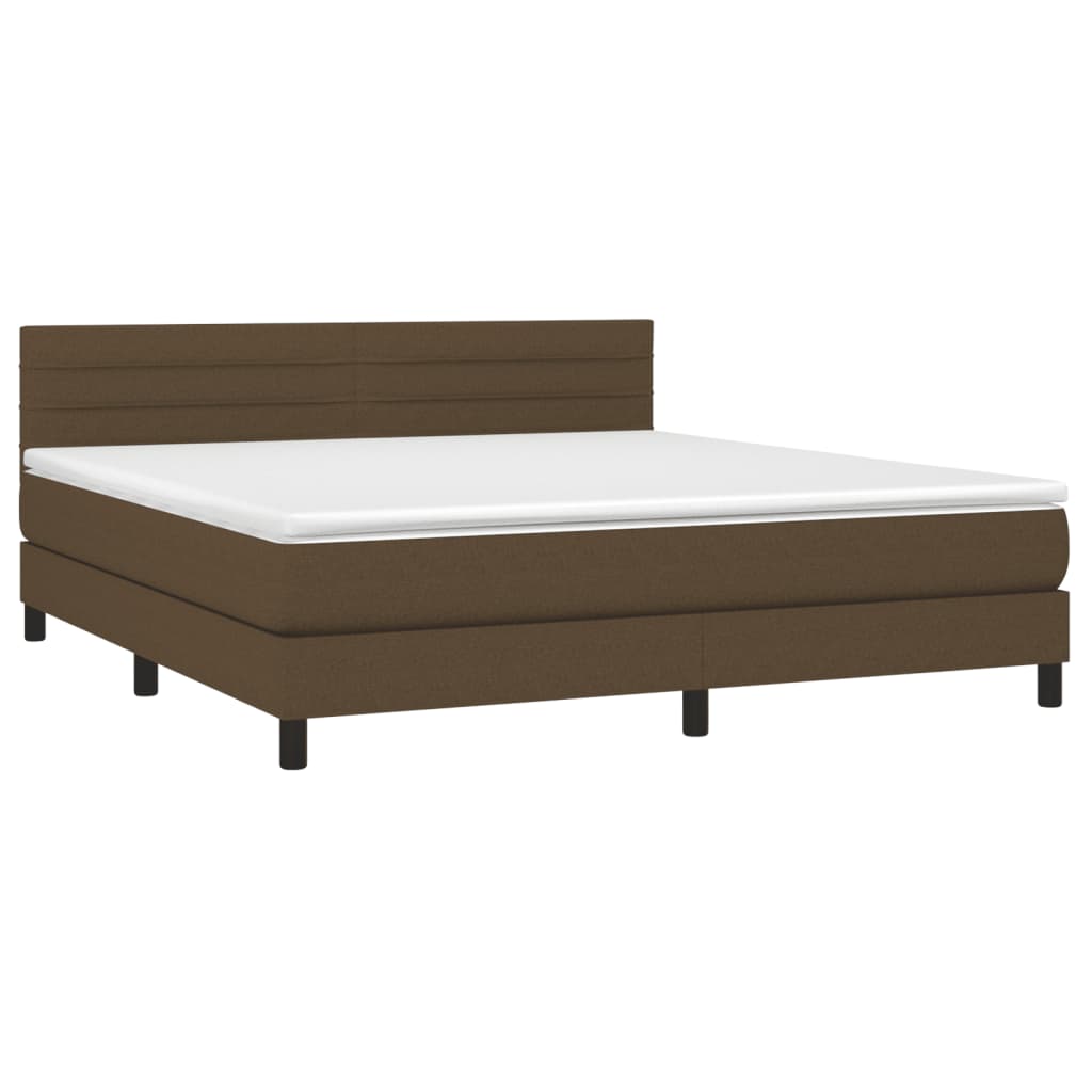 vidaXL Boxspring met matras en LED stof donkerbruin 160x200 cm afbeelding