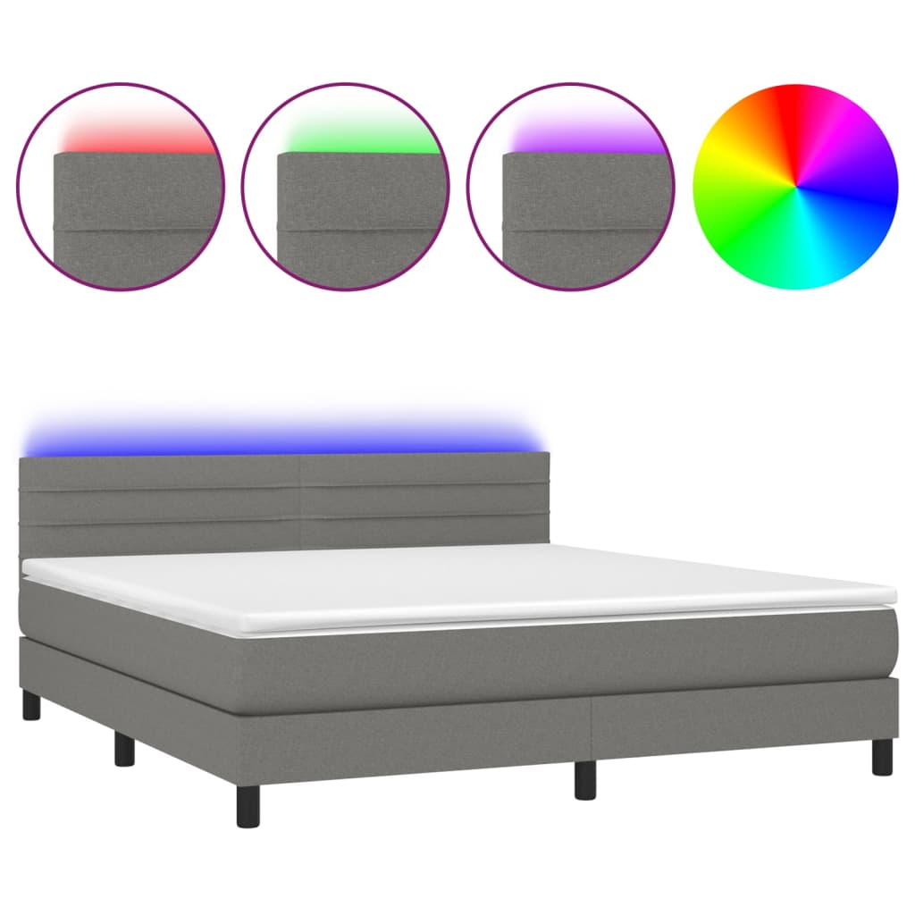 vidaXL Boxspring met matras en LED stof donkergrijs 180x200 cm