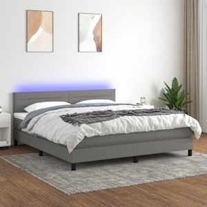 Box spring postel s matrací a LED tmavě šedá 180x200 cm textil - obrázek 1