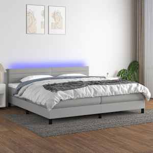 Box spring postel s matrací a LED světle šedá 200x200 cm textil - obrázek 1