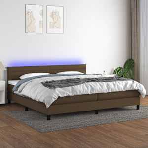 Box spring postel s matrací a LED tmavě hnědá 200x200 cm textil - obrázek 1