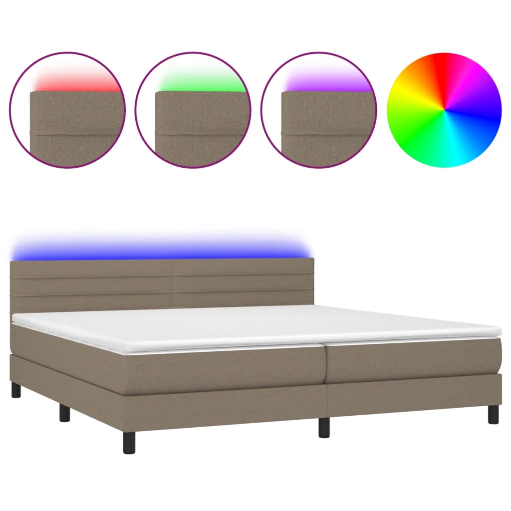 vidaXL Box spring postelja z vzmetnico LED taupe 200x200 cm blago