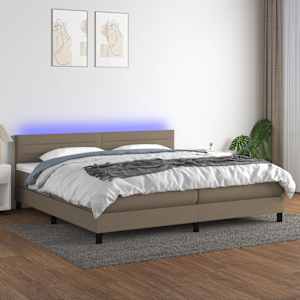 Box spring postelja z vzmetnico LED taupe 200x200 cm blago