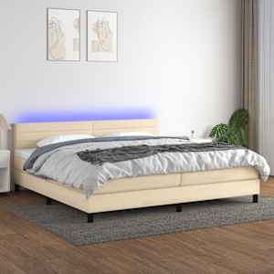 Box spring postel s matrací a LED krémová 200x200 cm textil - obrázek 1