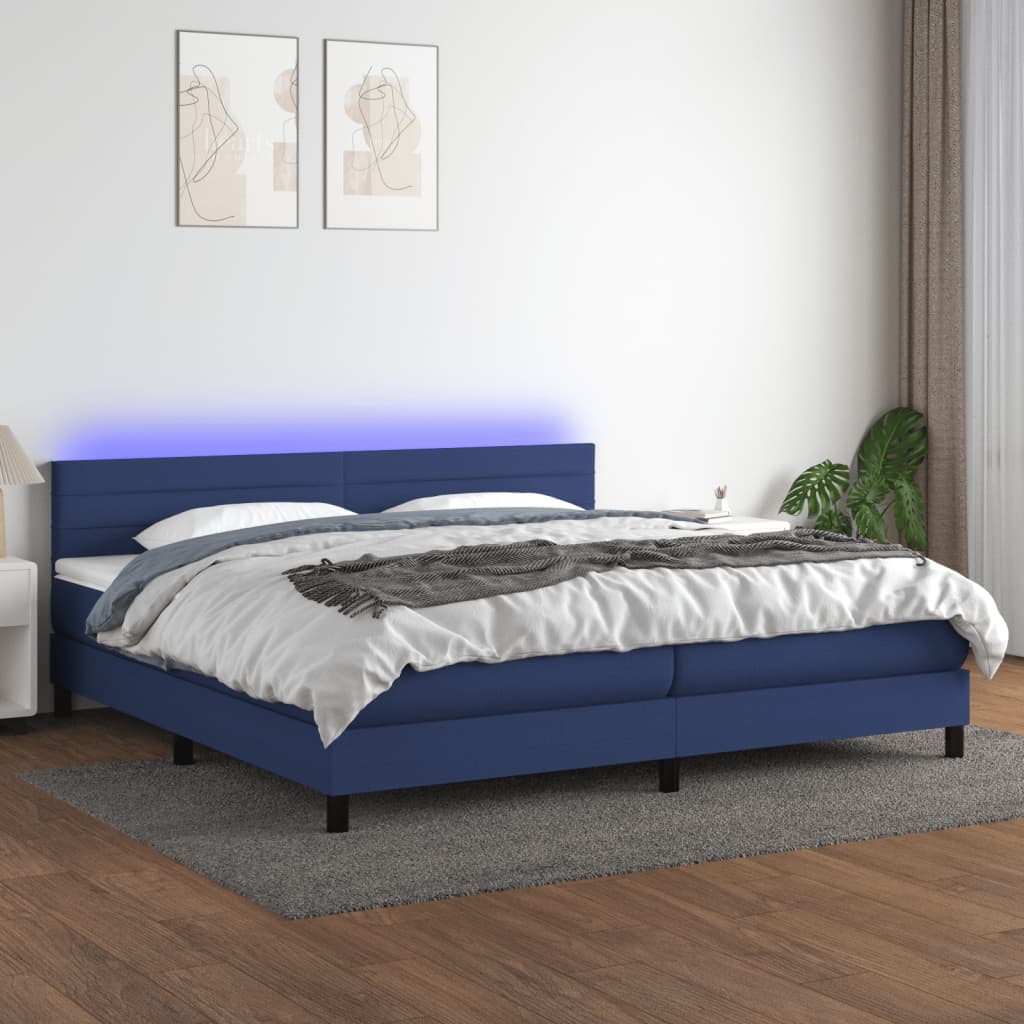 vidaXL Boxspringbett mit Matratze & LED Blau 200x200 cm Stoff