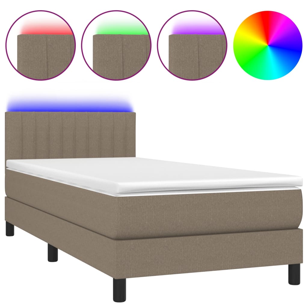 tópszínű szövet rugós és LED-es ágy matraccal 80 x 200 cm