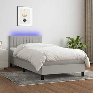 Box spring postel s matrací a LED světle šedá 90x190 cm textil - obrázek 1