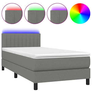 Box spring postel s matrací a LED tmavě šedá 90x190 cm textil - obrázek 2