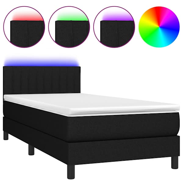 vidaXL kontinentaalvoodi madrats ja LED, must, 90x190 cm, kangas