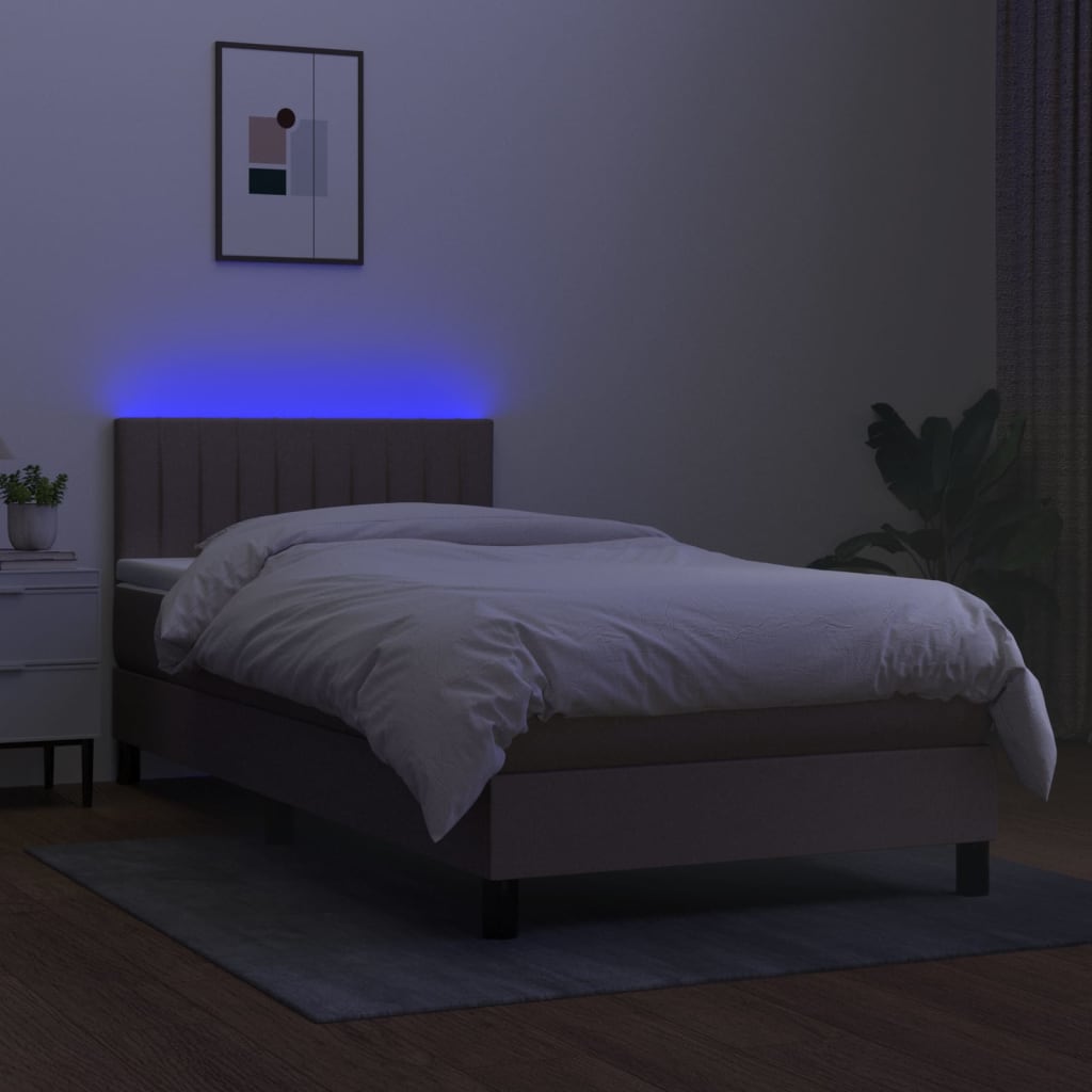 Box spring postelja z vzmetnico LED taupe 90x190 cm blago