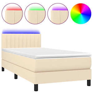 Box spring postel s matrací a LED krémová 90x190 cm textil - obrázek 2