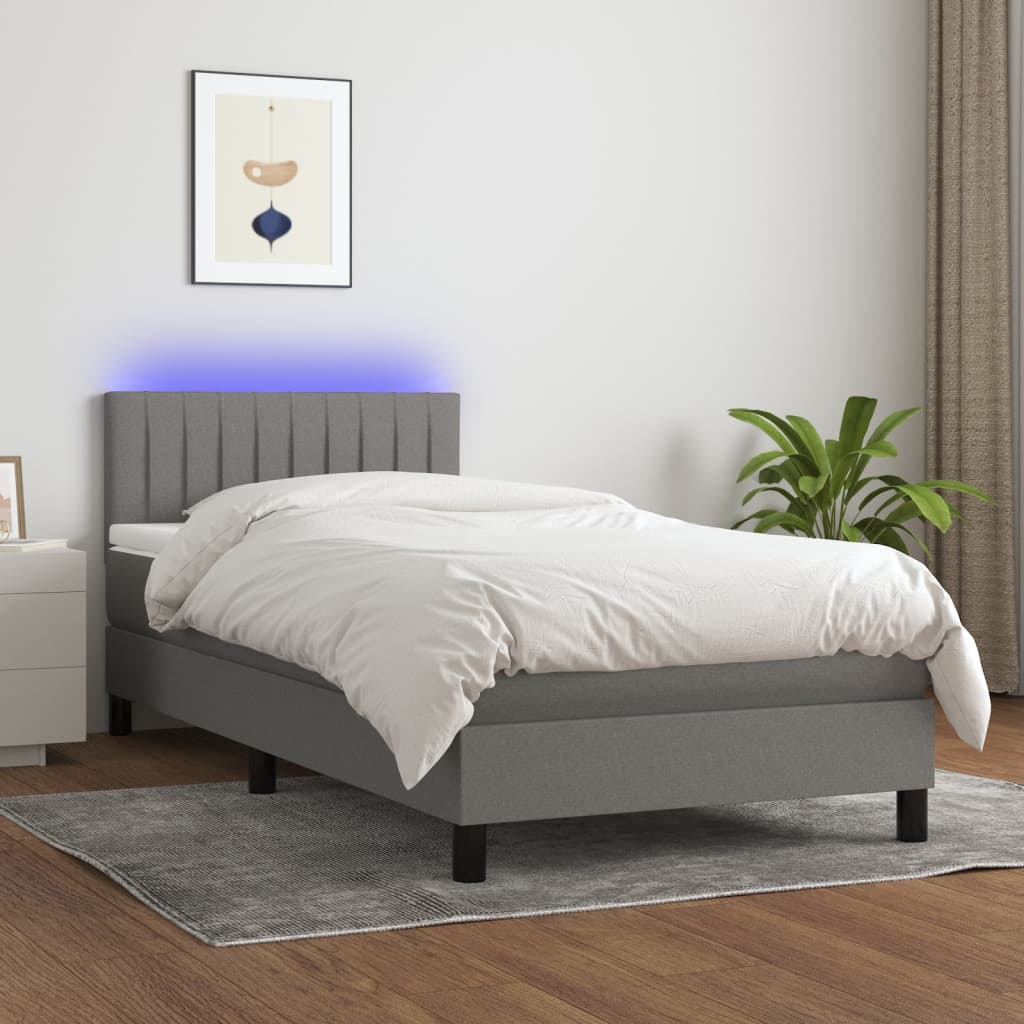 Box spring postel s matrací a LED tmavě šedá 90x200 cm textil