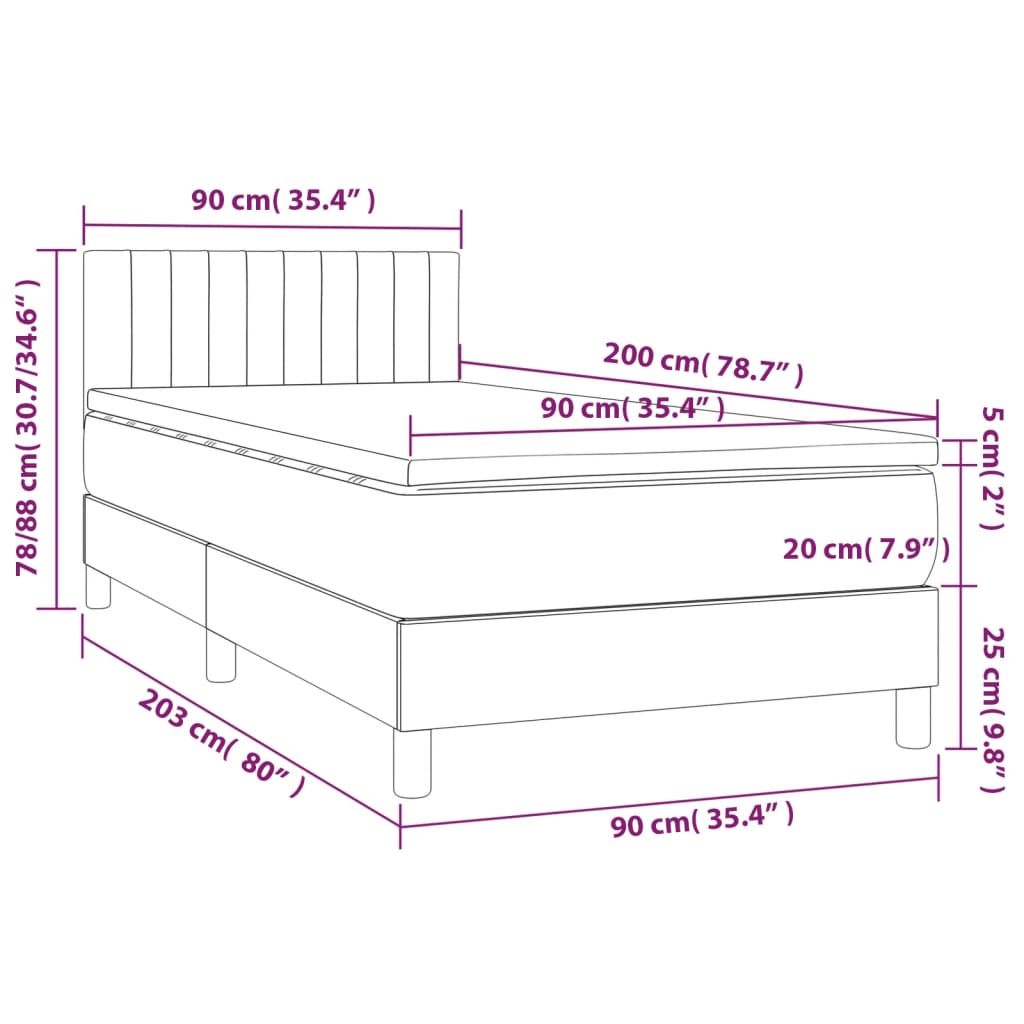 Box spring postel s matrací a LED krémová 90x200 cm textil