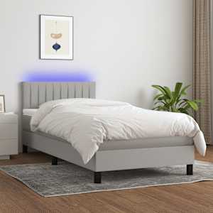 Box spring postel s matrací a LED světle šedá 100x200 cm textil - obrázek 1