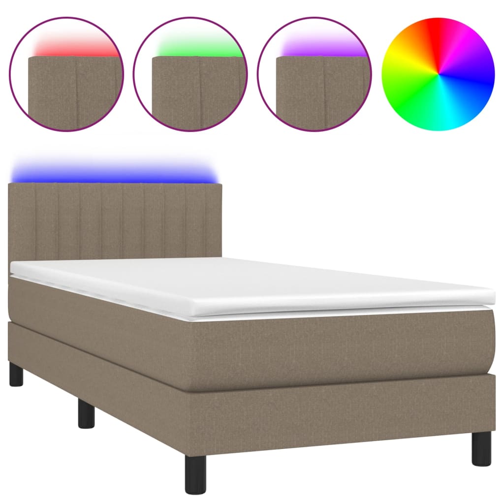 vidaXL Box spring postelja z vzmetnico LED taupe 100x200 cm blago