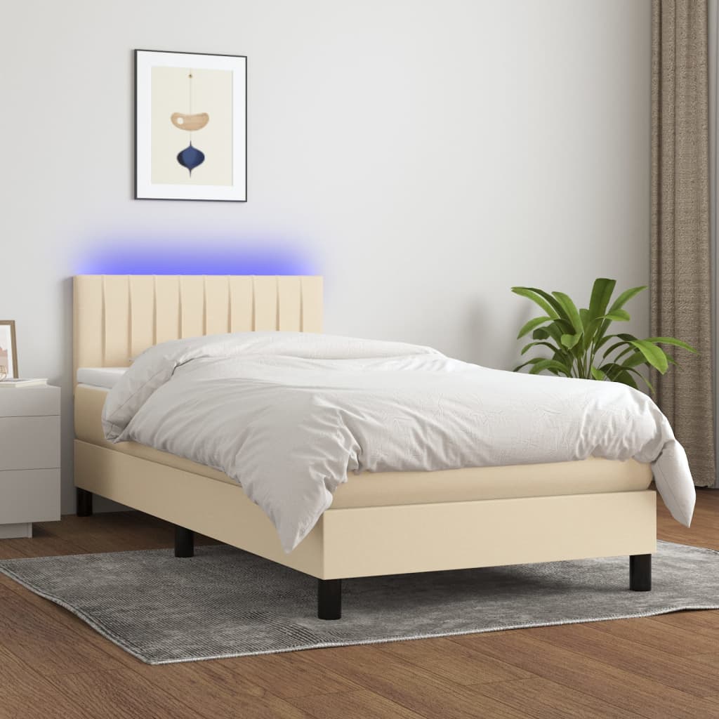 Sommier tapissier avec matelas et LED Crème 100x200 cm Tissu