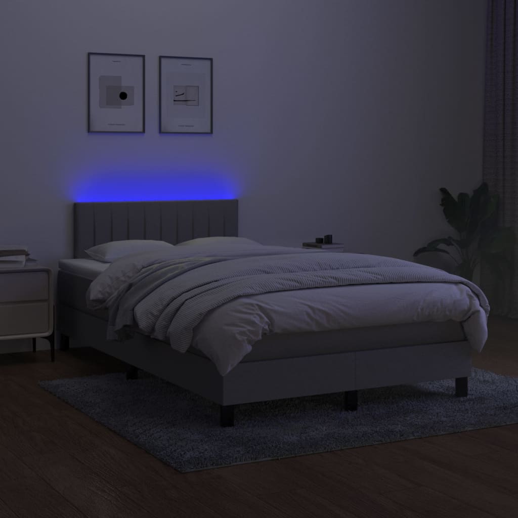 Box spring postel s matrací a LED světle šedá 120x200 cm textil