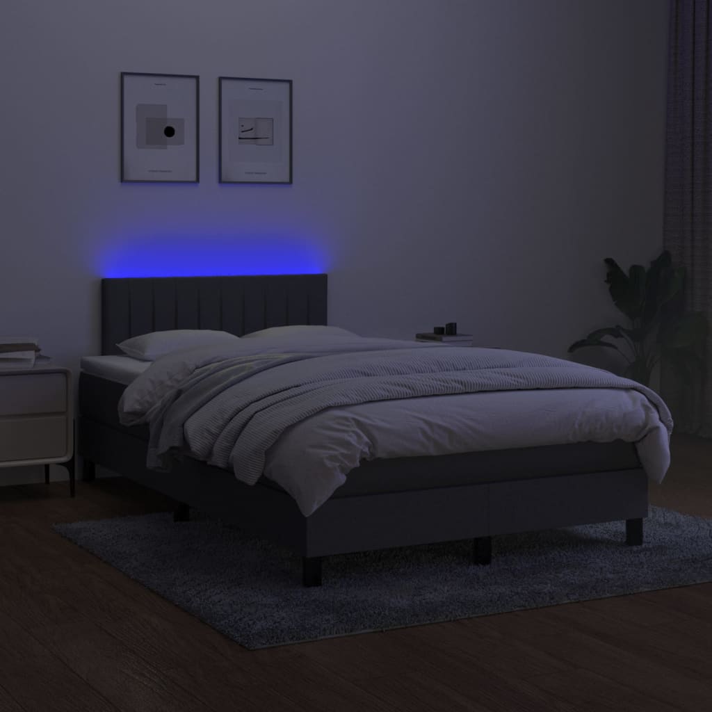 Box spring postel s matrací a LED tmavě šedá 120x200 cm textil