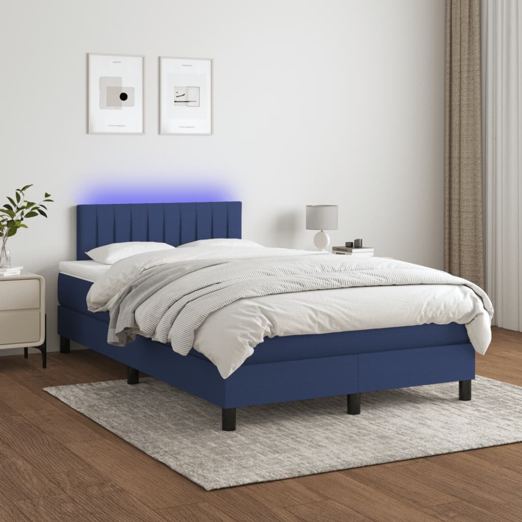 vidaXL Sommier tapissier avec matelas et LED Bleu 120x200 cm Tissu