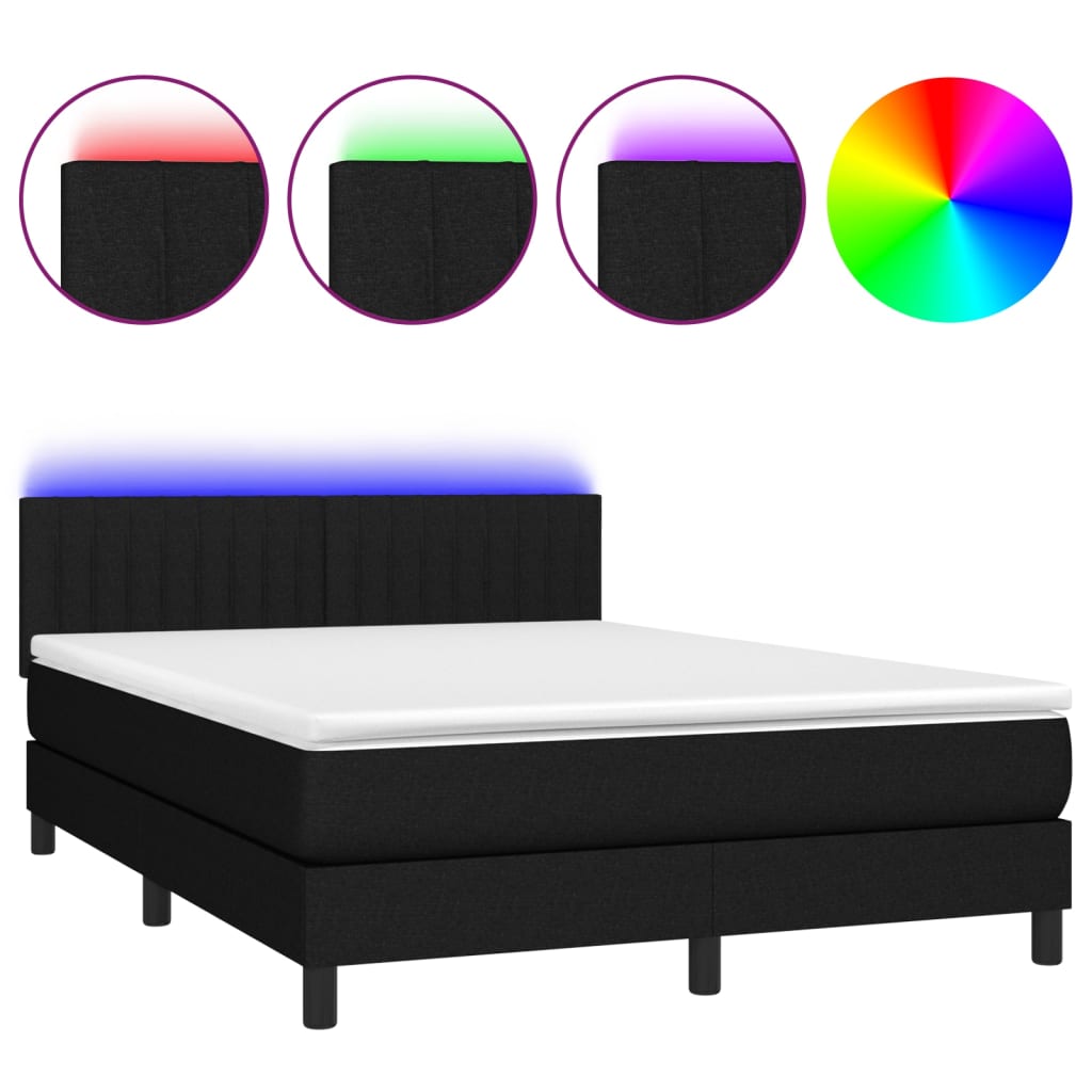 Thumbnail - vidaXL Boxspringbett mit Matratze & LED Schwarz 140x190 cm Stoff