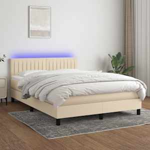 Box spring postel s matrací a LED krémová 140x190 cm textil - obrázek 1