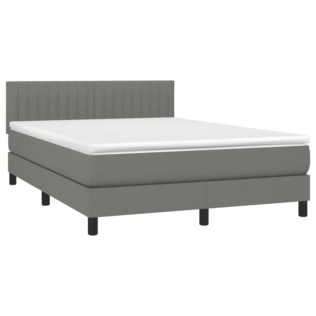 vidaXL Boxspring met matras en LED stof donkergrijs 140x200 cm afbeelding