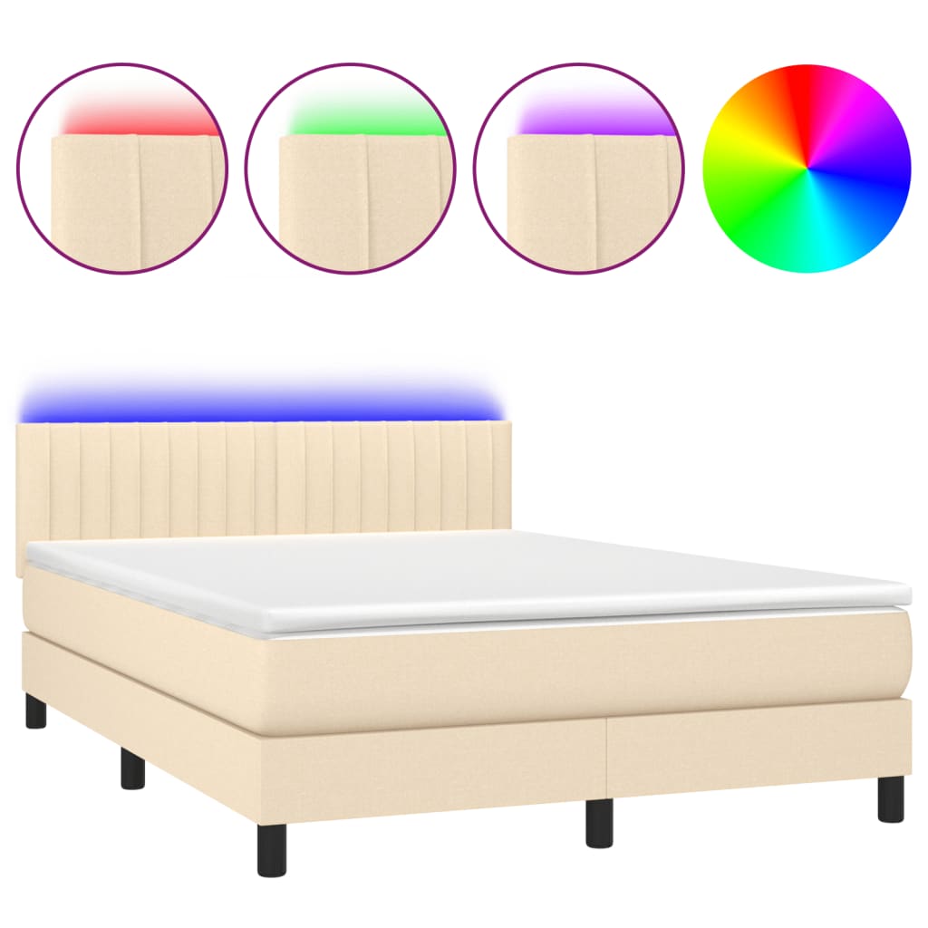 vidaXL Boxspring met matras en LED stof crèmekleurig 140x200 cm