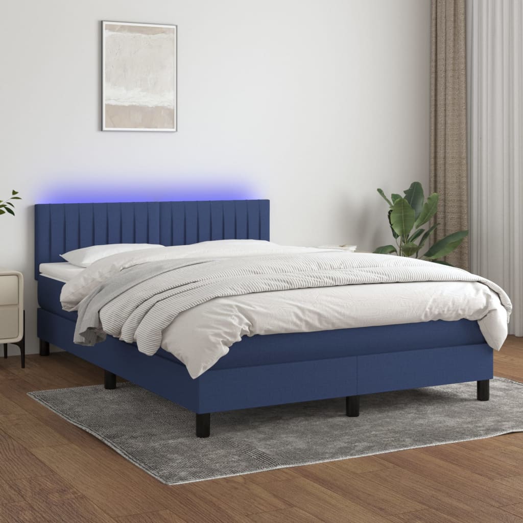 Boxspringbett mit Matratze & LED Blau 140×200 cm Stoff