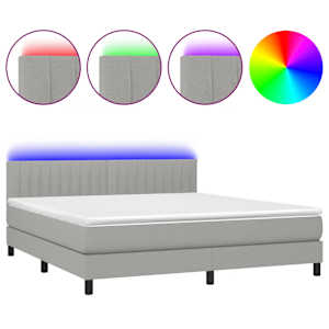 Box spring postel s matrací a LED světle šedá 160x200 cm textil - obrázek 2