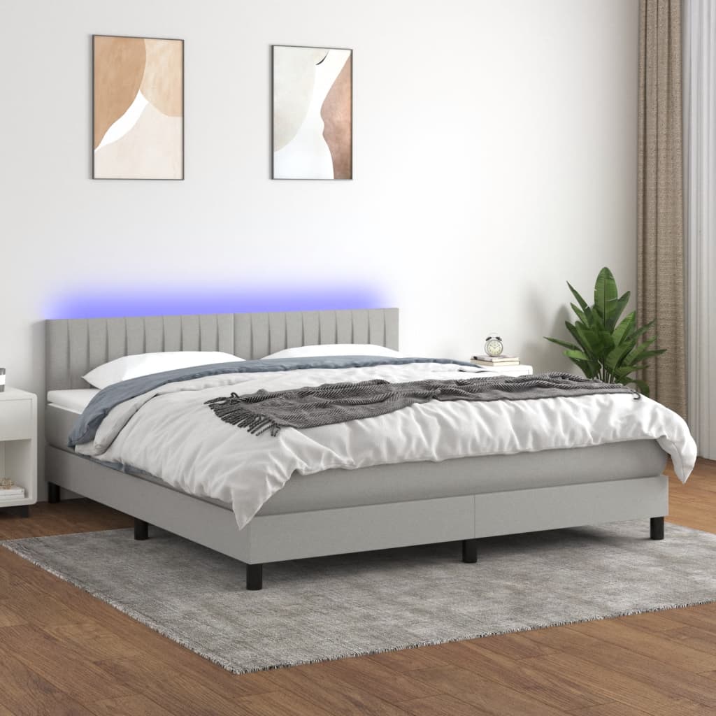 vidaXL Sommier tapissier matelas et LED Gris clair 160x200 cm Tissu