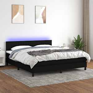 Box spring postel s matrací a LED černá 160x200 cm textil - obrázek 1