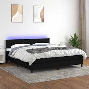 Box spring postel s matrací a LED černá 180x200 cm textil - obrázek 1