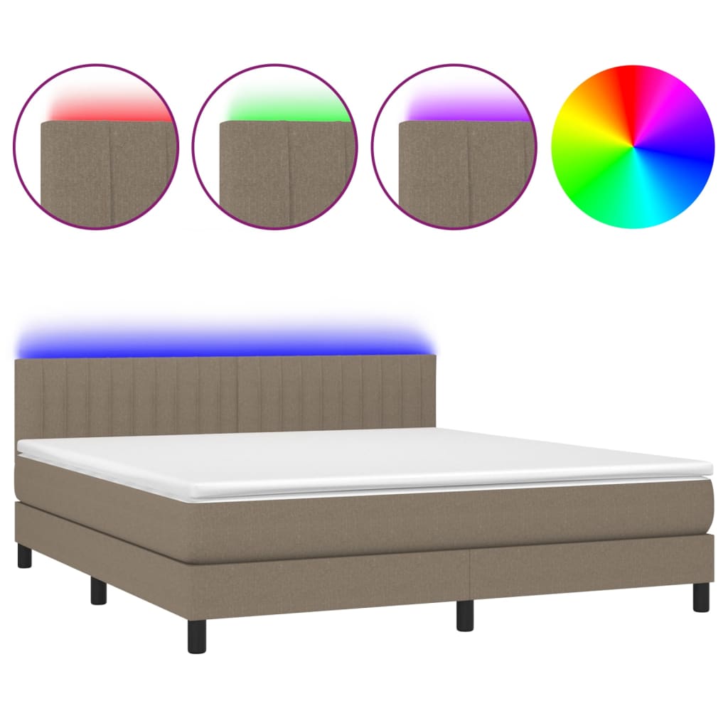 vidaXL Box spring postelja z vzmetnico LED taupe 180x200 cm blago