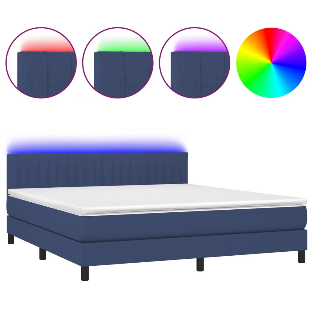 vidaXL Boxspring met matras en LED stof blauw 180x200 cm
