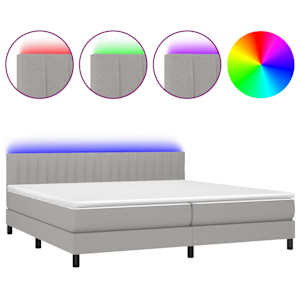 Box spring postel s matrací a LED světle šedá 200x200 cm textil - obrázek 2