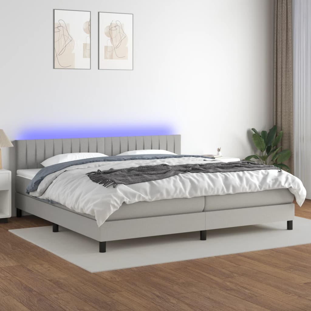 vidaXL Boxspringbett mit Matratze & LED Hellgrau 200x200 cm Stoff