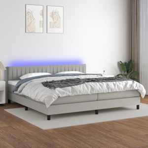 Box spring postel s matrací a LED světle šedá 200x200 cm textil - obrázek 1