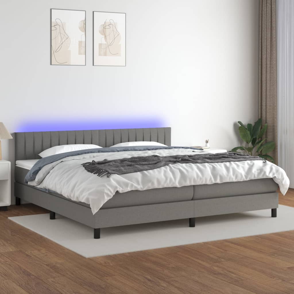 Krevet box spring s madracem LED tamnosivi 200x200 cm tkanina