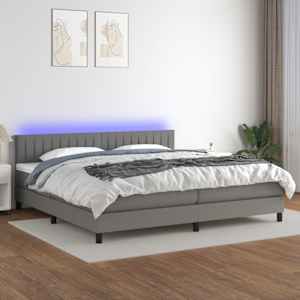 Box spring postelja z vzmetnico LED temno siva 200x200 cm blago