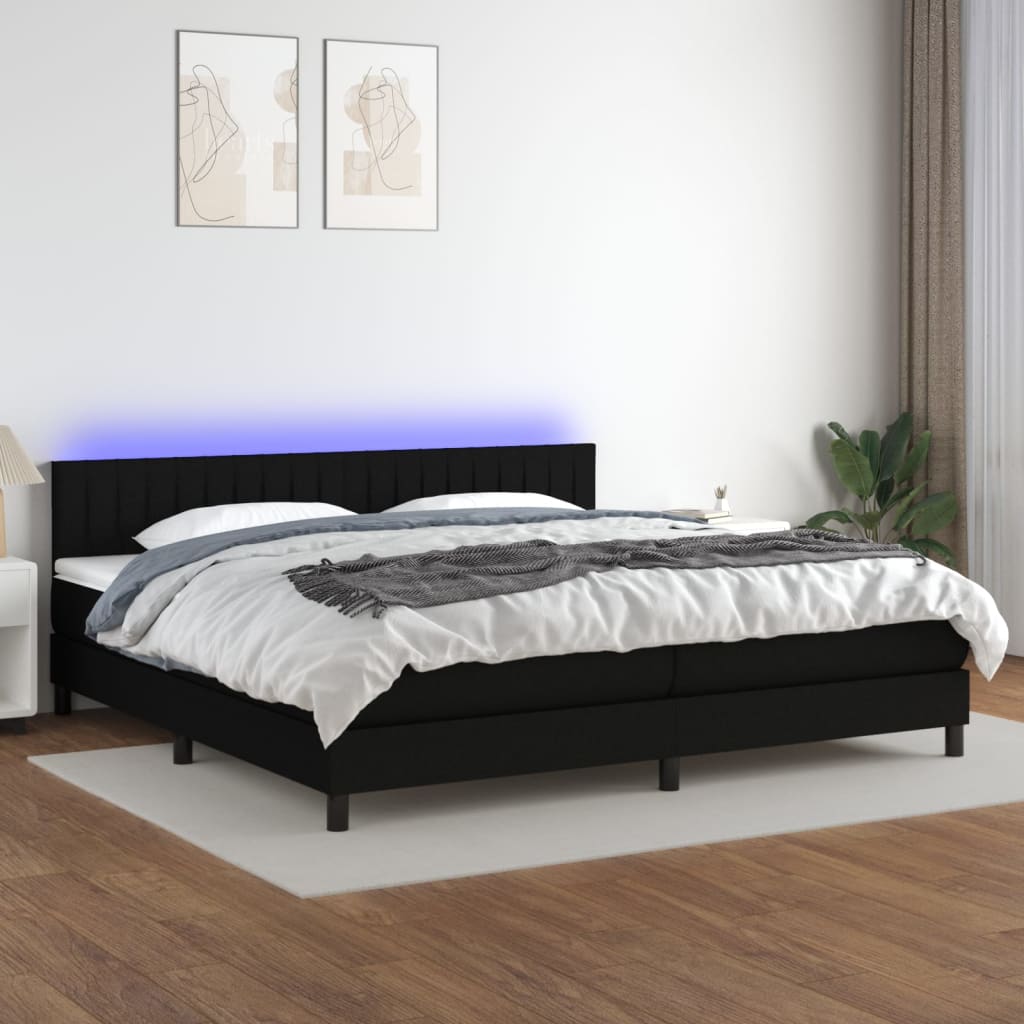 vidaXL Pat cu arcuri, saltea și LED, negru, 200×200 cm, textil 200x200 imagine noua