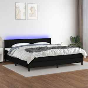 Box spring postelja z vzmetnico LED črna 200x200 cm blago