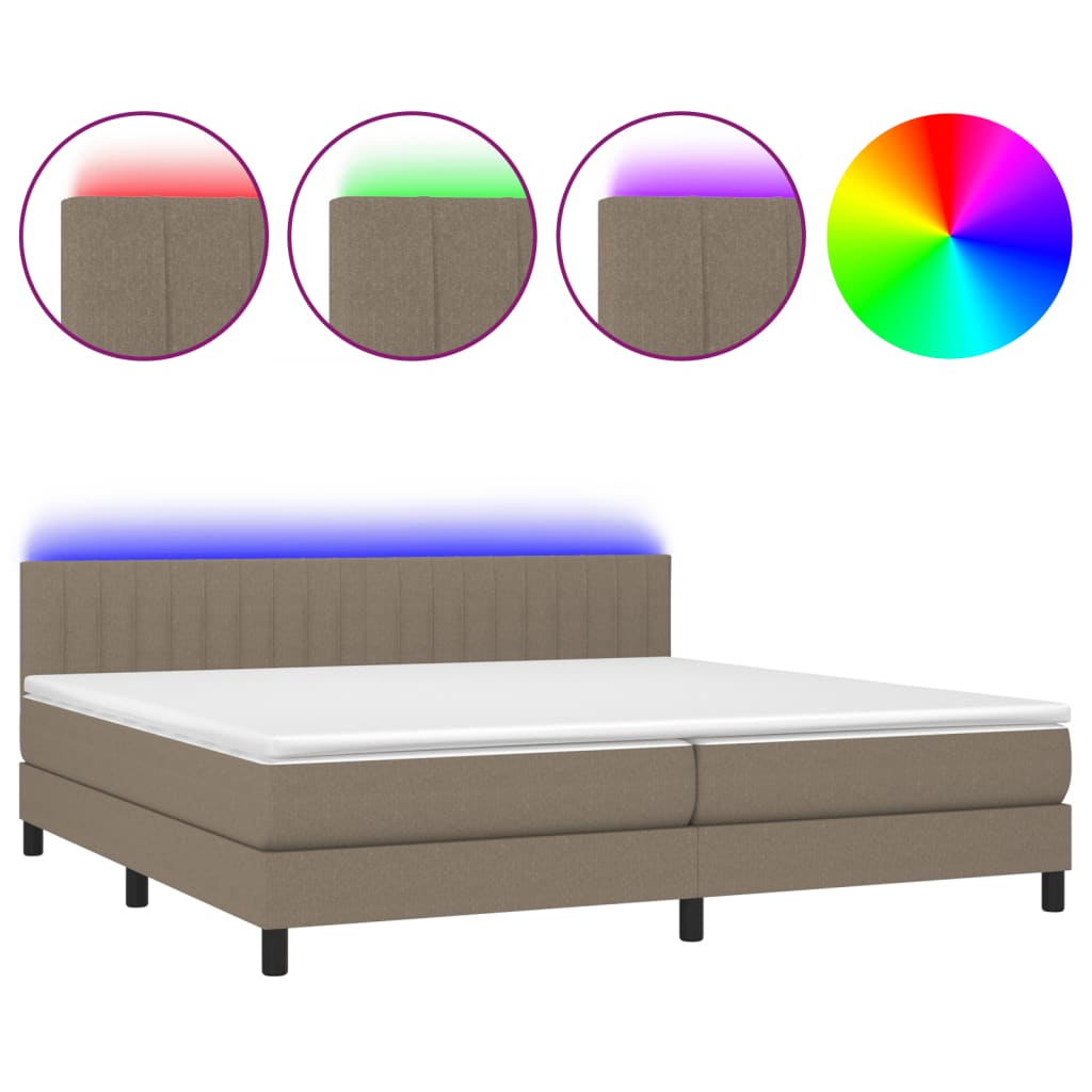 vidaXL Box spring postelja z vzmetnico LED taupe 200x200 cm blago