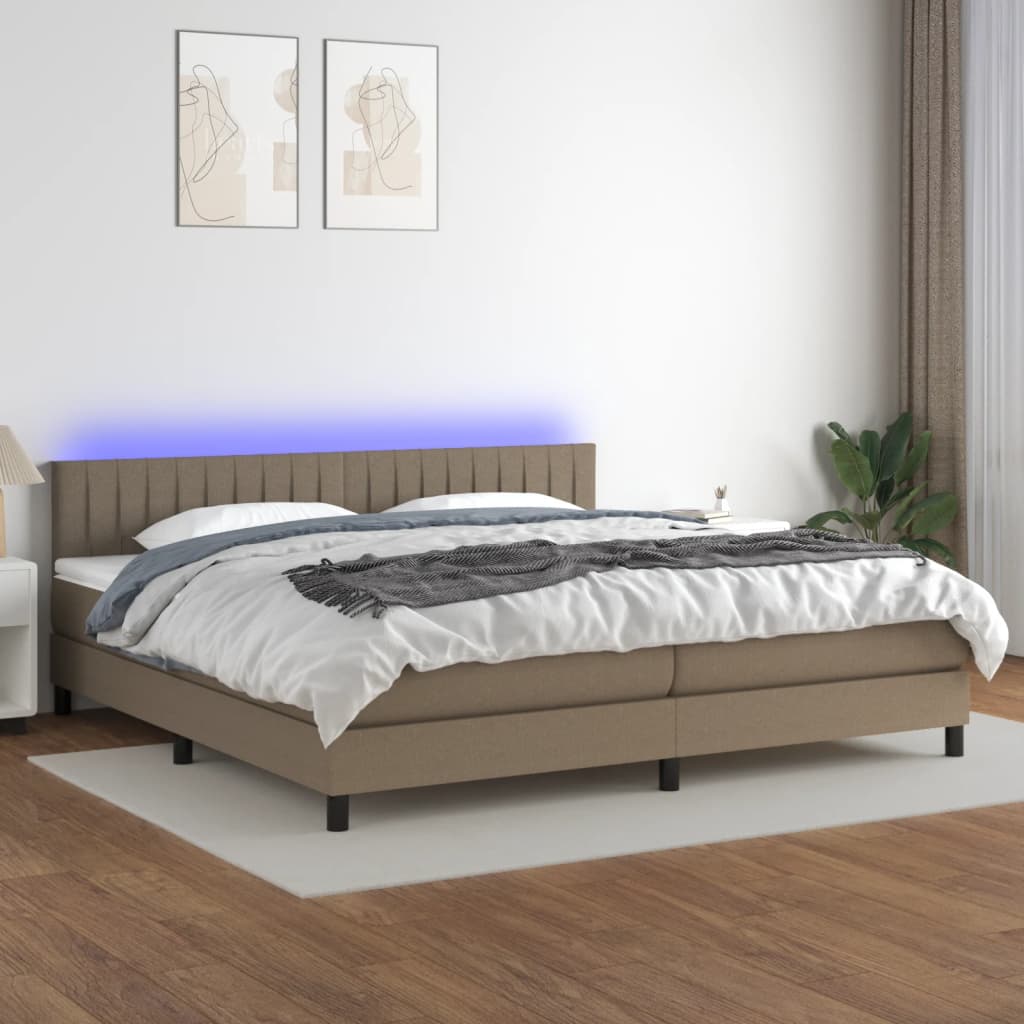 vidaXL Boxspringbett mit Matratze & LED Taupe 200x200 cm Stoff